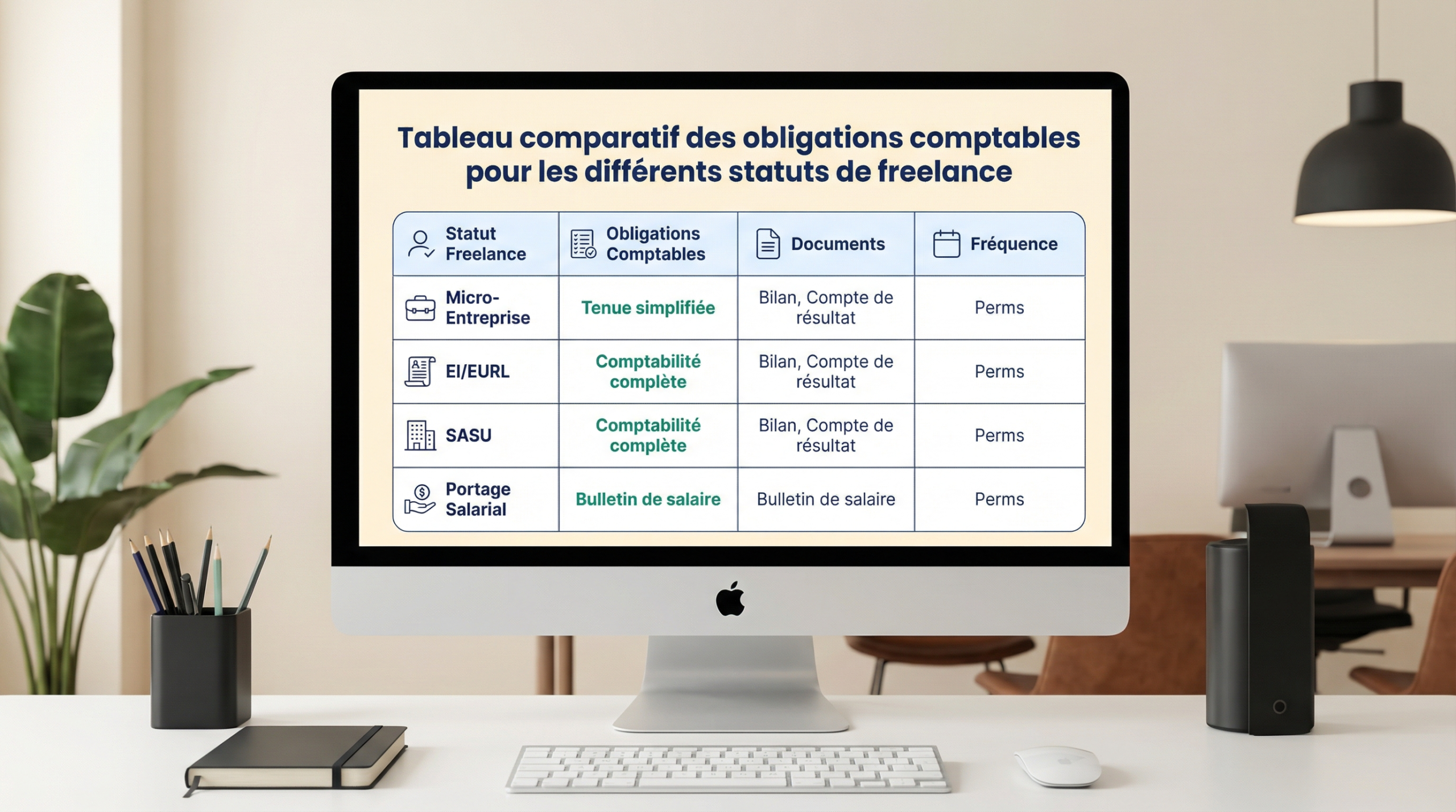 Tableau comparatif des obligations comptables pour les différents statuts de freelance