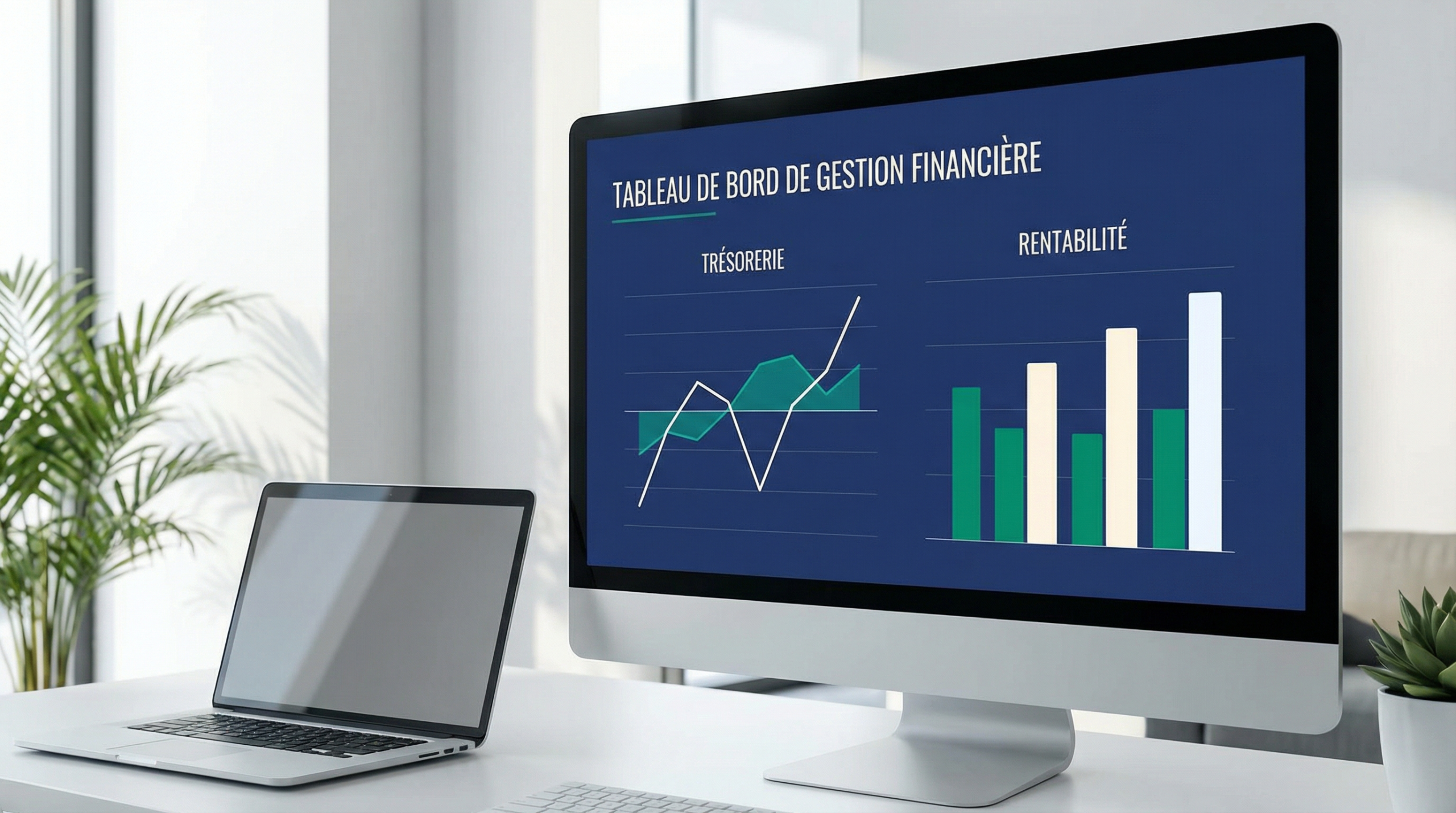 Tableau de bord de gestion financière montrant des graphiques de trésorerie et de rentabilité