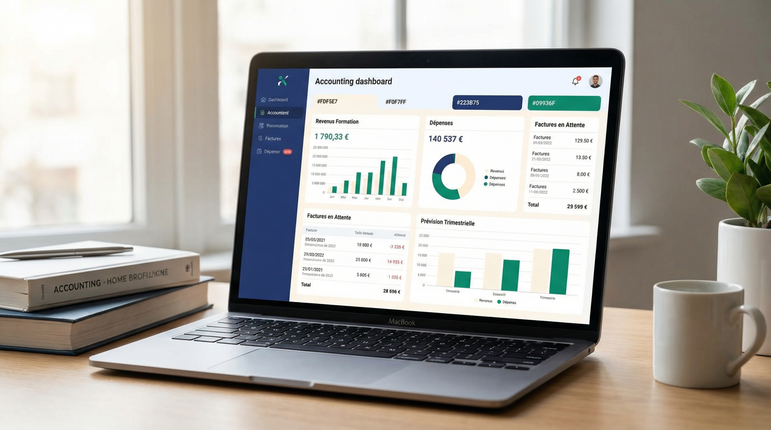 Tableau de bord de suivi comptable pour un formateur sur un ordinateur portable