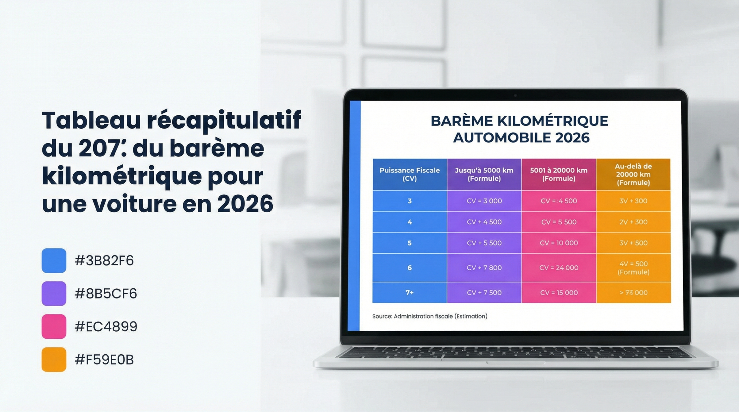Tableau récapitulatif du barème kilométrique pour une voiture en 2026