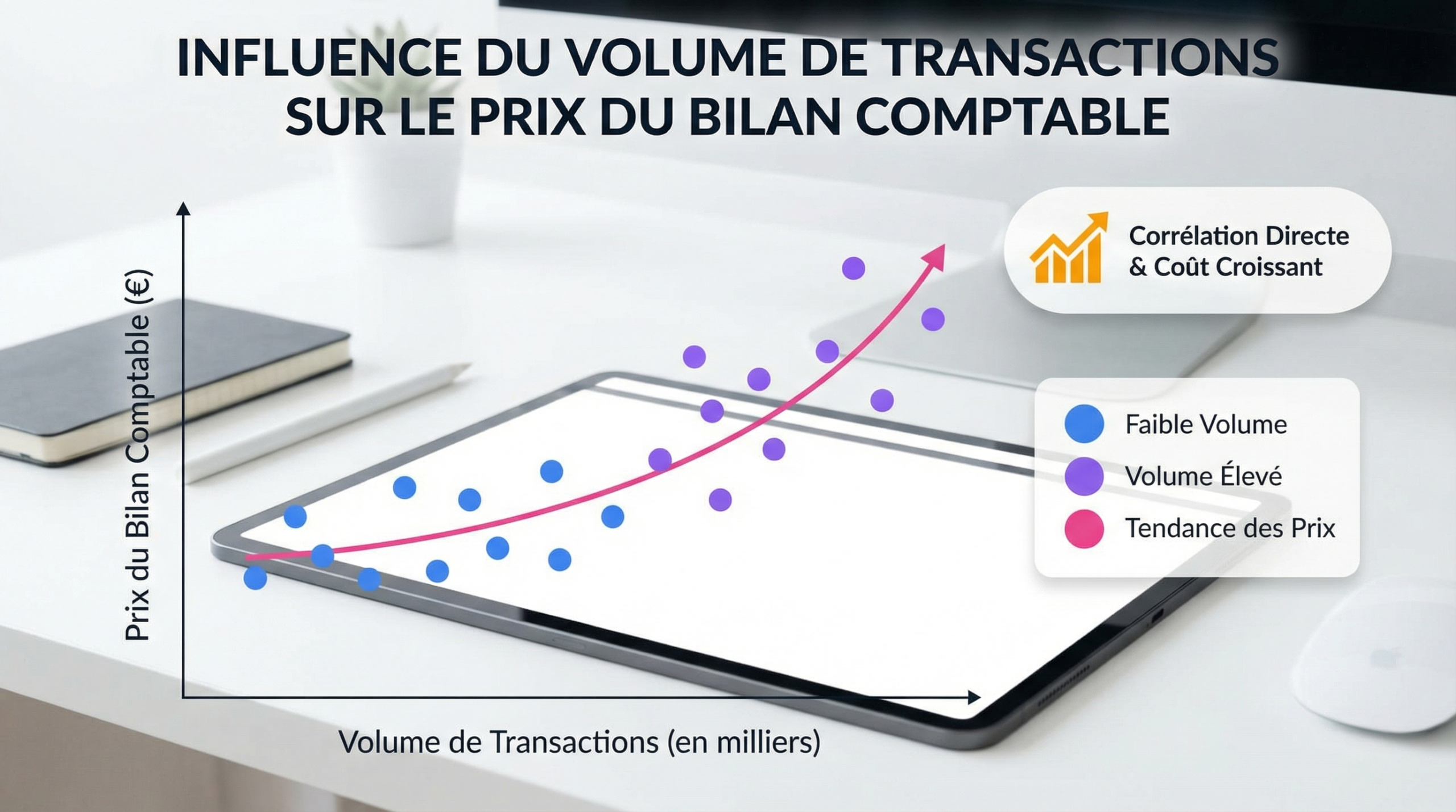 Graphique montrant l'influence du volume de transactions sur le prix d'un bilan comptable